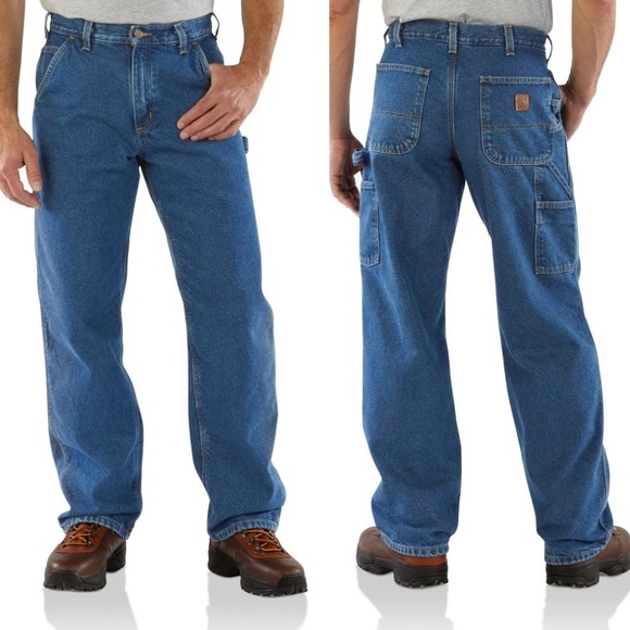 Carhartt Washed-Denim Work Dungaree/Flannel-Lined Jeans, Size 38 X 34. - Picture 1 of 13